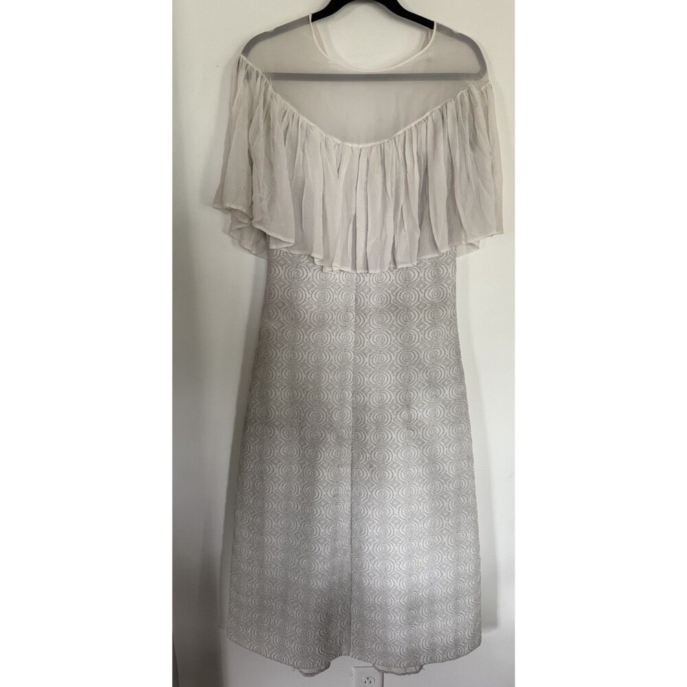 Vtg Home Sewn Elegant Maxi Dress Gray & Silver With Large Sheer Ruffled Bodice?M